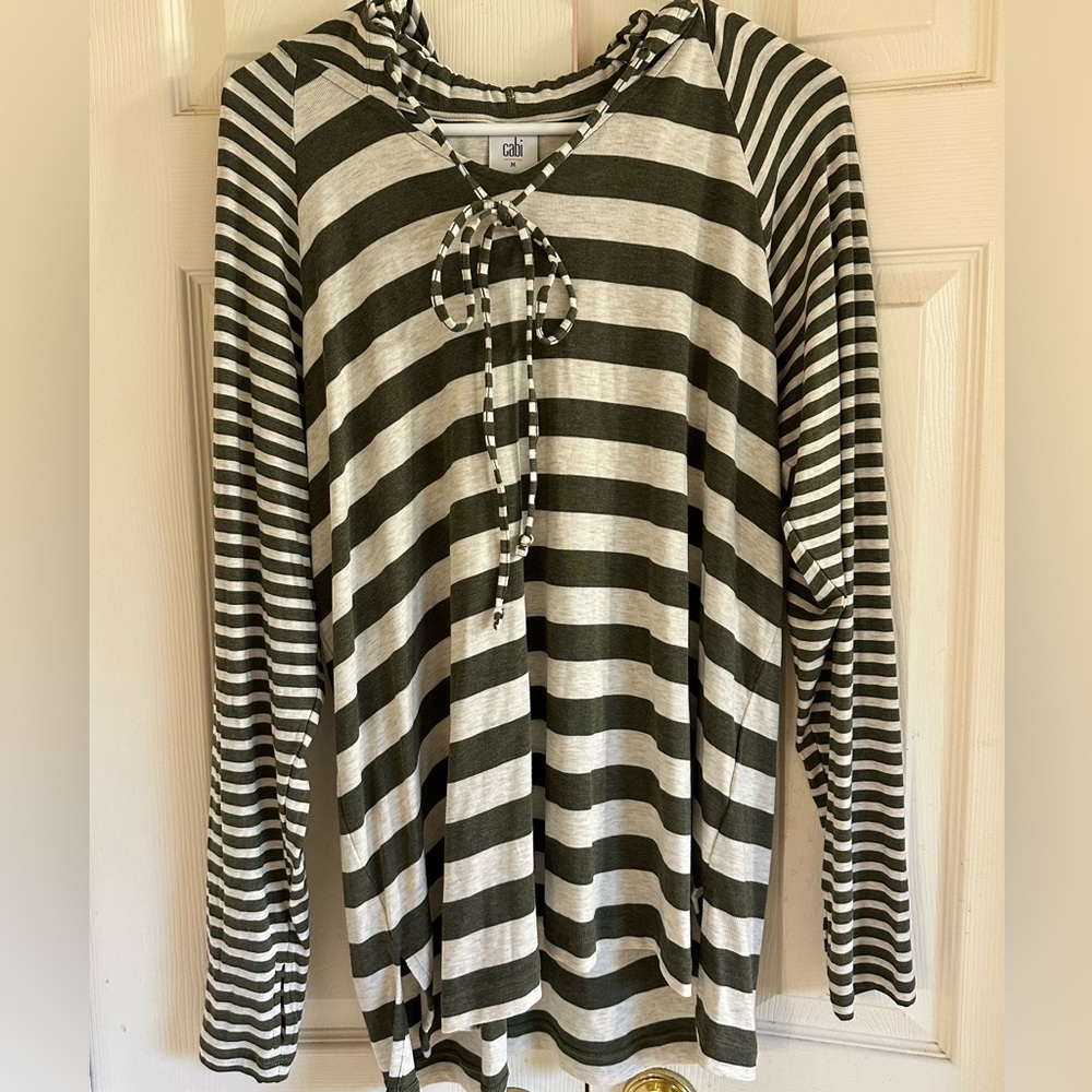 Cabi Playoff Hoodie Womens Medium Ivory Green Stripe Style #3995 Fall 2020 NWOT